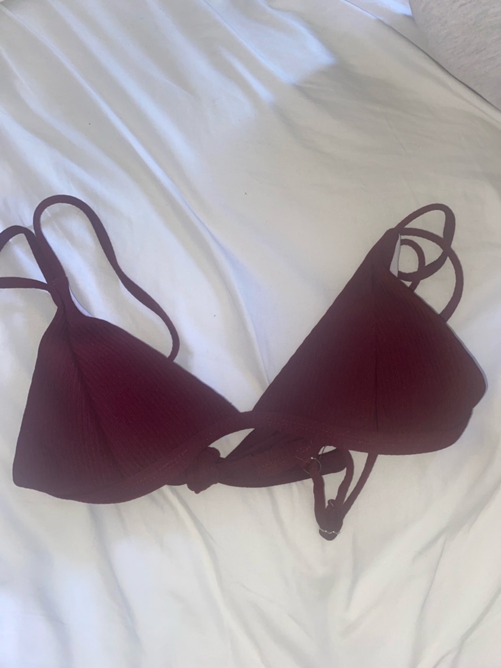Garage Ribbed Triangle Bikini Top in Wine